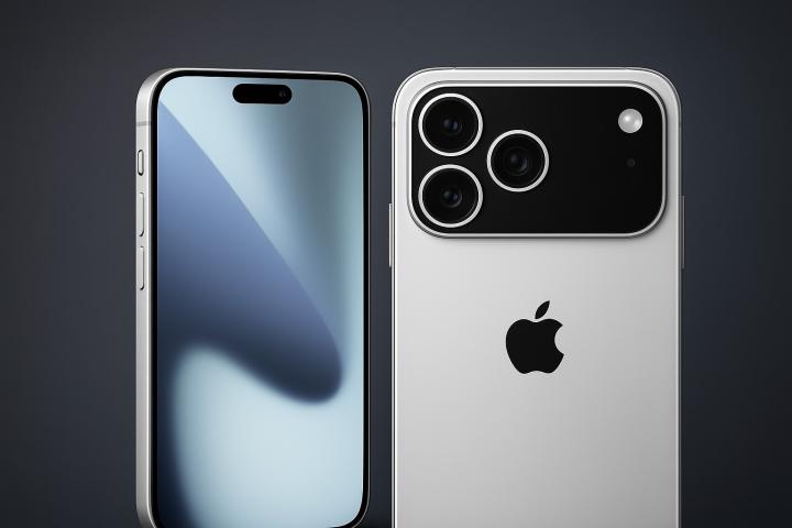 Prototype de l’iPhone 17 Pro Max affichant un design revisité avec caméra améliorée, présenté sur fond neutre Prototype de l’iPhone 17 Pro Max affichant un design revisité avec caméra améliorée, présenté sur fond neutre